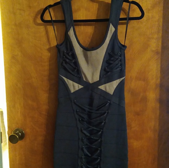 bebe Dresses & Skirts - BeBe Blue and cream bandage dress bebe Dresses & Skirts - BeBe Blue and cream bandage dress